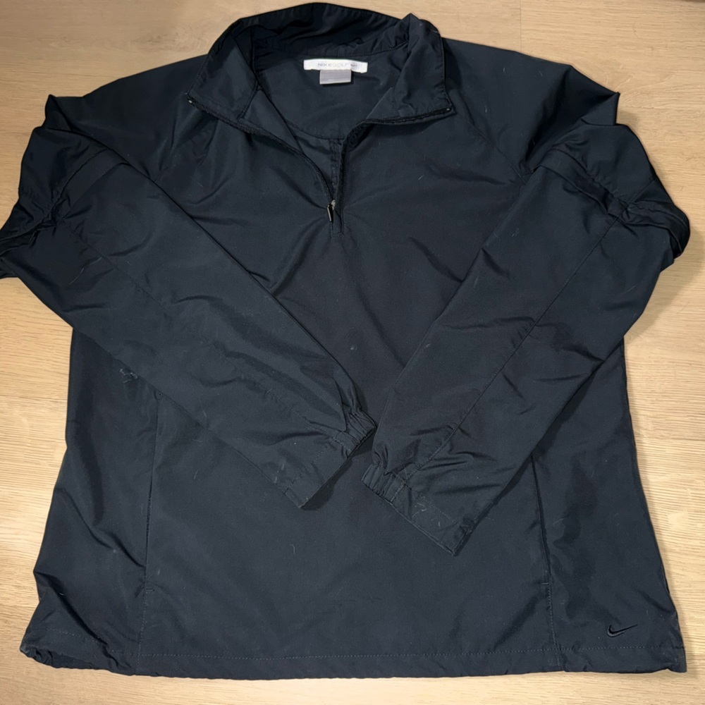 Women’s black Nike golf windbreaker medium removable sleeves pockets 1/4 zip